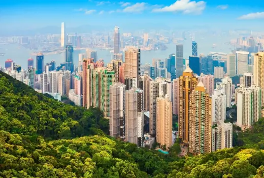 Blick vom Victoria Peak auf Skyline Hongkongs